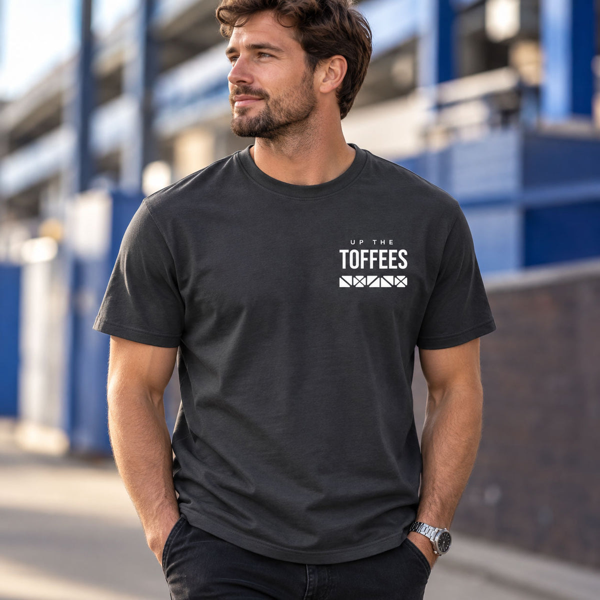 Up The Toffees t-shirt - Archibald Leitch stadium-inspired graphic