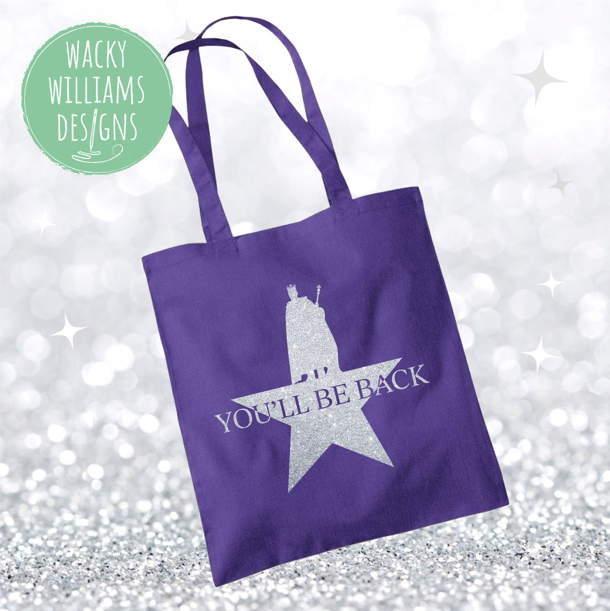 Hamilton Musical TOTE BAG, Glitter You'll be back, Musical Theatre Tote Bag