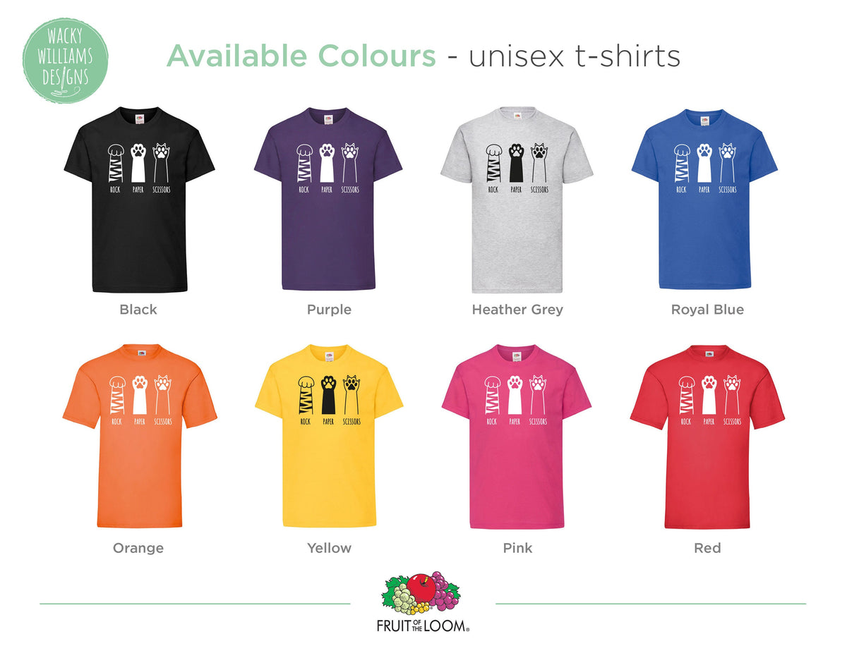 Cat t-shirt, 'rock, paper, scissors'